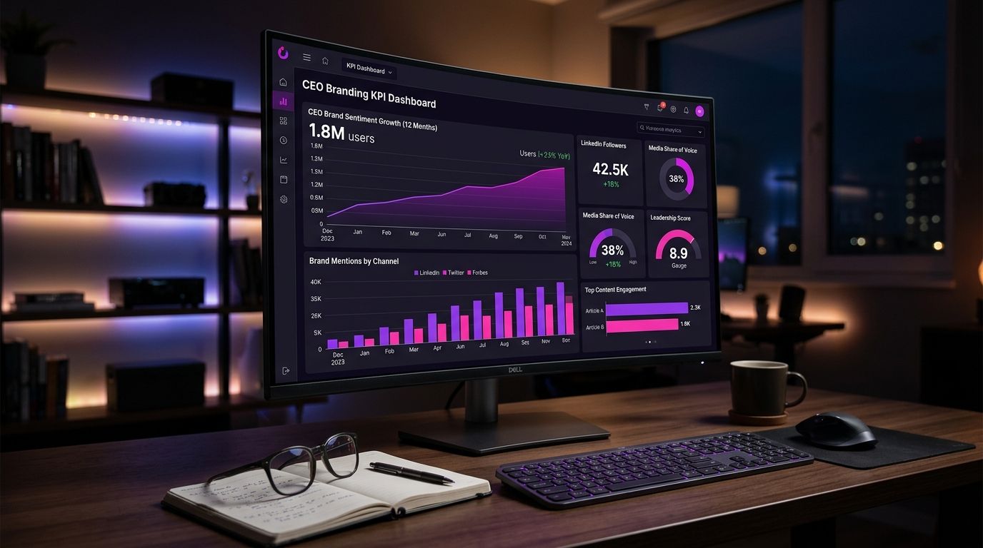 CEO Branding KPI Dashboard แสดง profile views, engagement rate และ follower growth
